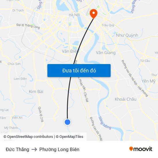 Đức Thắng to Phường Long Biên map