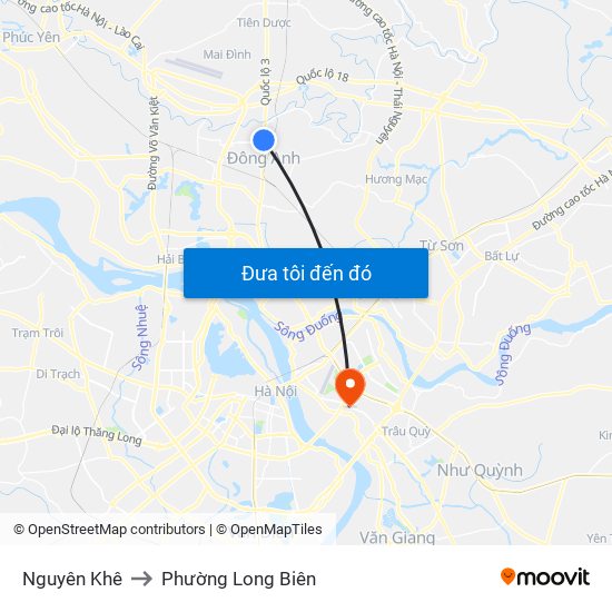 Nguyên Khê to Phường Long Biên map