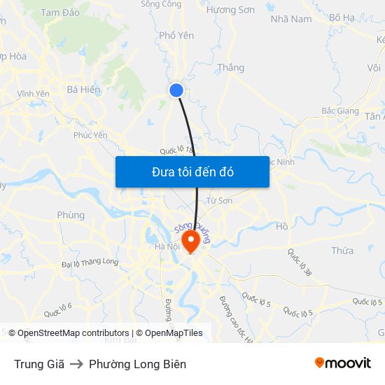 Trung Giã to Phường Long Biên map