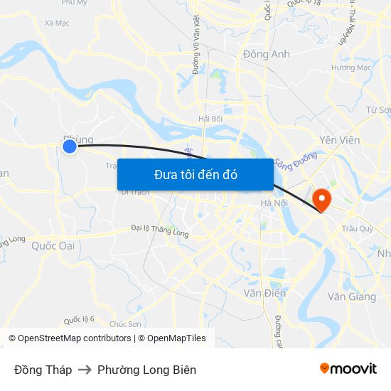 Đồng Tháp to Phường Long Biên map