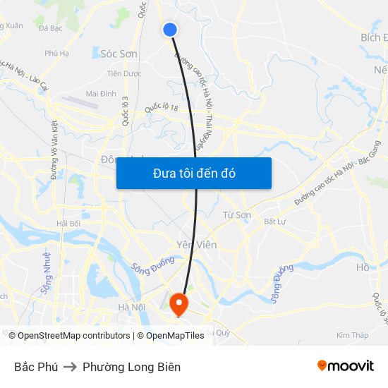 Bắc Phú to Phường Long Biên map