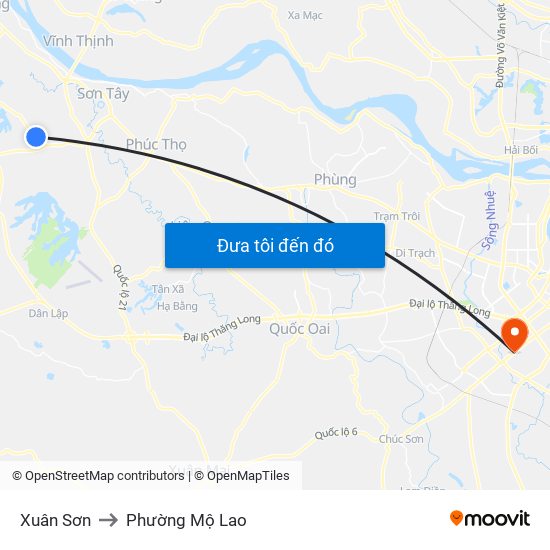 Xuân Sơn to Phường Mộ Lao map