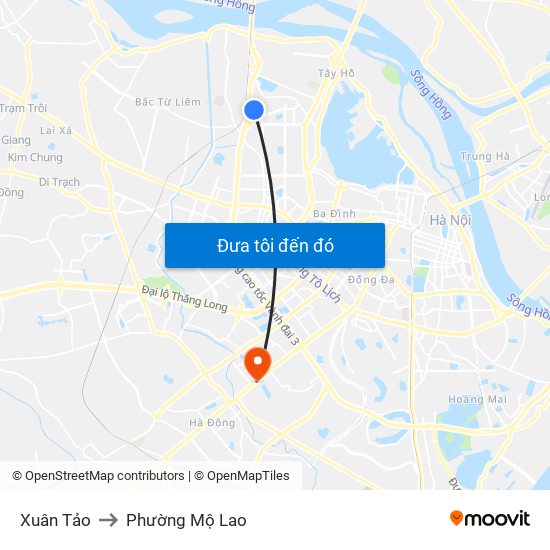 Xuân Tảo to Phường Mộ Lao map