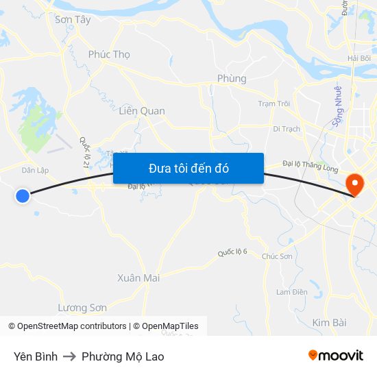Yên Bình to Phường Mộ Lao map