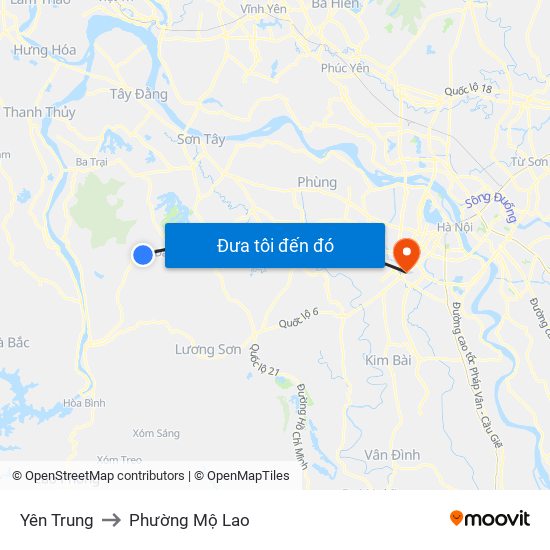 Yên Trung to Phường Mộ Lao map