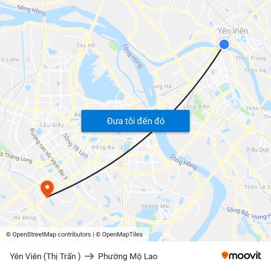 Yên Viên (Thị Trấn ) to Phường Mộ Lao map