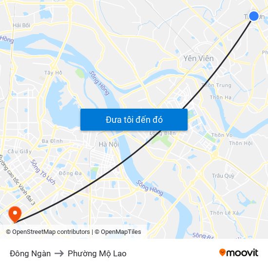 Đông Ngàn to Phường Mộ Lao map