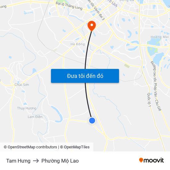Tam Hưng to Phường Mộ Lao map