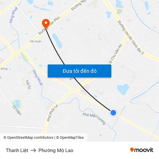 Thanh Liệt to Phường Mộ Lao map