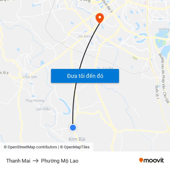 Thanh Mai to Phường Mộ Lao map