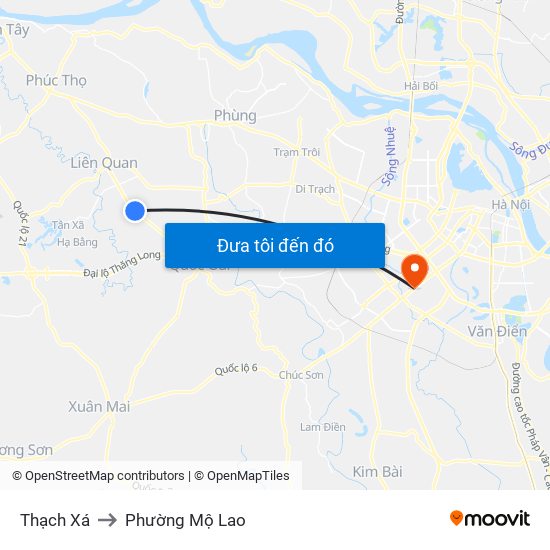 Thạch Xá to Phường Mộ Lao map