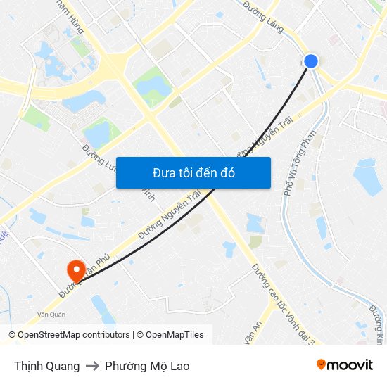 Thịnh Quang to Phường Mộ Lao map