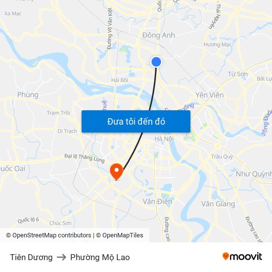 Tiên Dương to Phường Mộ Lao map