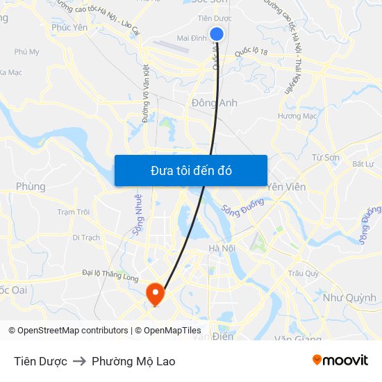 Tiên Dược to Phường Mộ Lao map