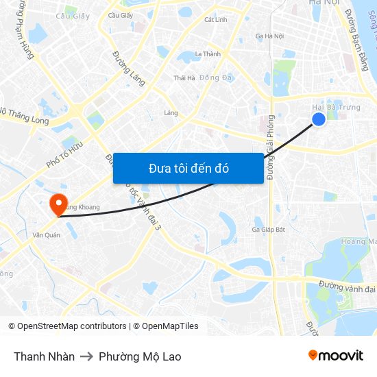 Thanh Nhàn to Phường Mộ Lao map