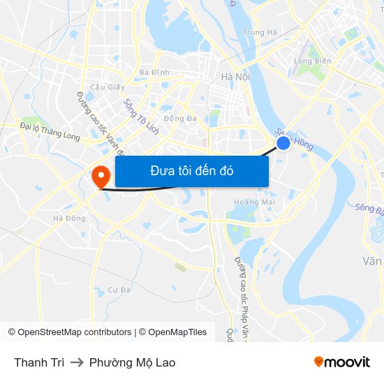 Thanh Trì to Phường Mộ Lao map