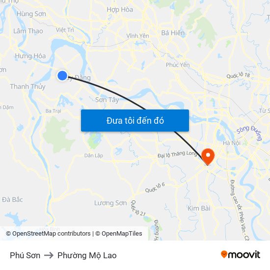 Phú Sơn to Phường Mộ Lao map