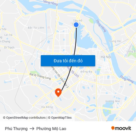 Phú Thượng to Phường Mộ Lao map