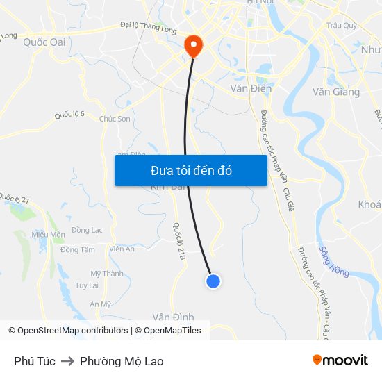 Phú Túc to Phường Mộ Lao map
