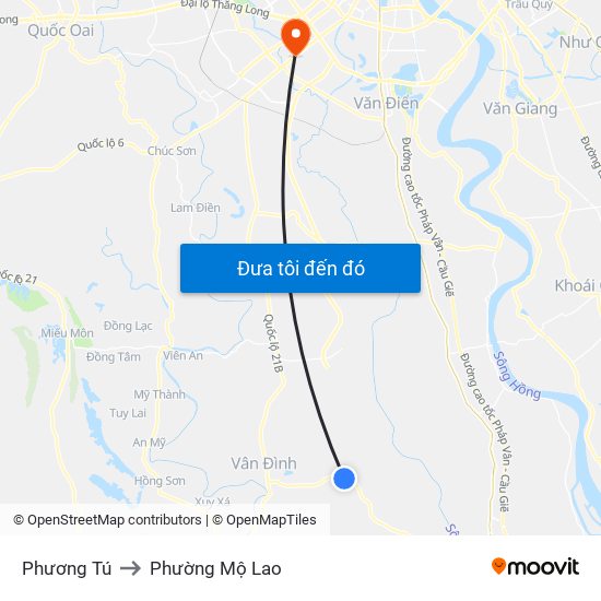 Phương Tú to Phường Mộ Lao map