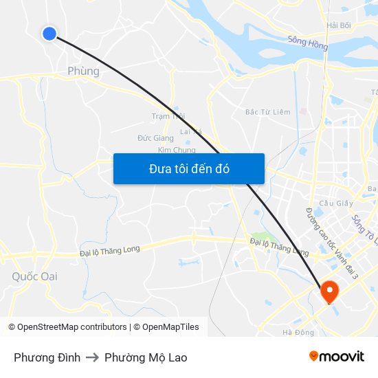 Phương Đình to Phường Mộ Lao map