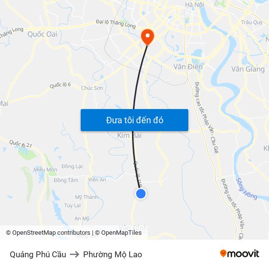 Quảng Phú Cầu to Phường Mộ Lao map