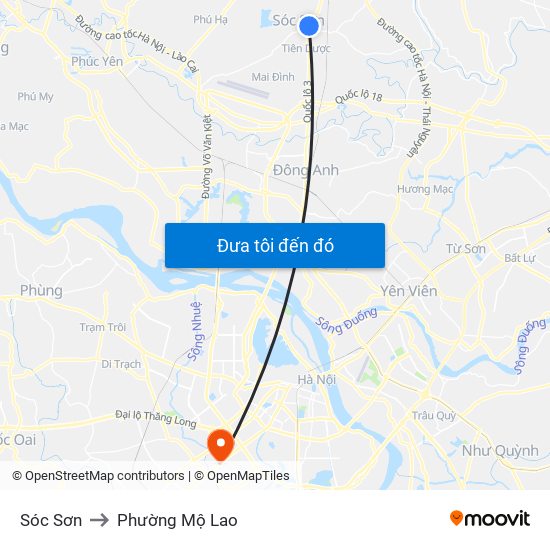 Sóc Sơn to Phường Mộ Lao map