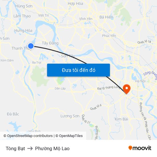 Tòng Bạt to Phường Mộ Lao map