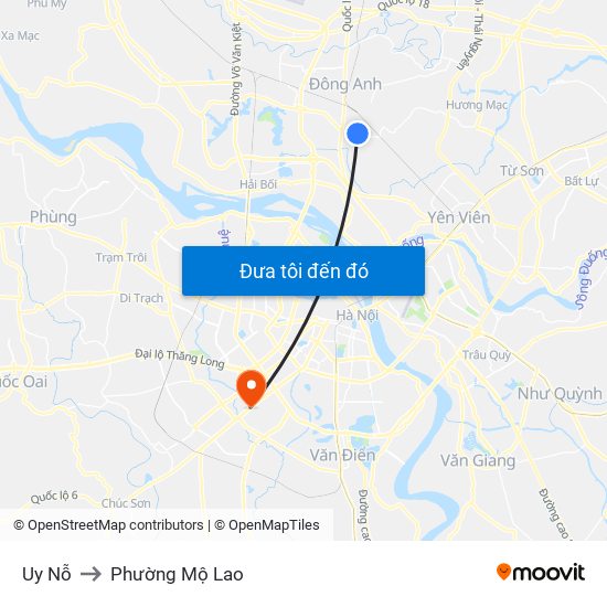 Uy Nỗ to Phường Mộ Lao map