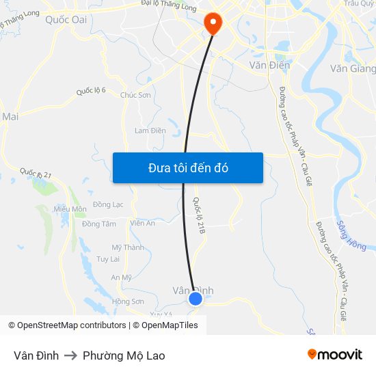 Vân Đình to Phường Mộ Lao map