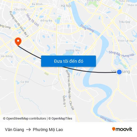 Văn Giang to Phường Mộ Lao map