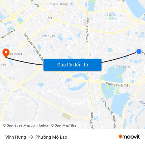 Vĩnh Hưng to Phường Mộ Lao map