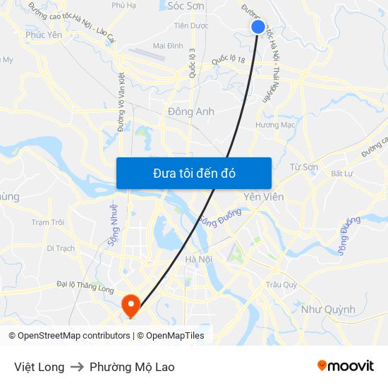 Việt Long to Phường Mộ Lao map