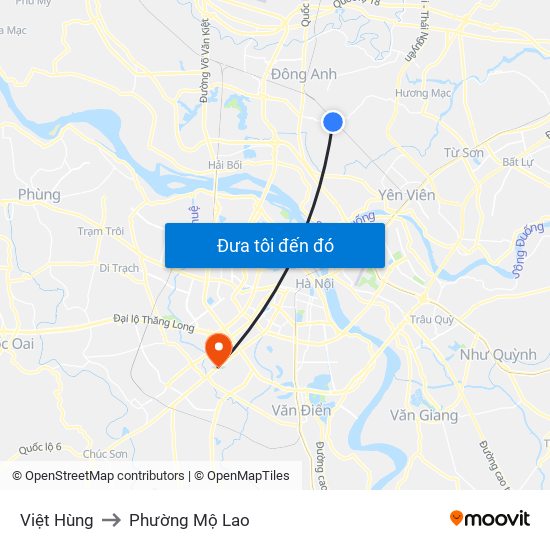 Việt Hùng to Phường Mộ Lao map