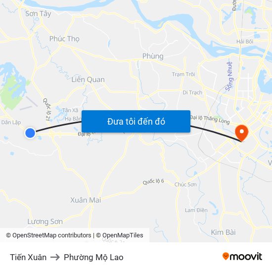 Tiến Xuân to Phường Mộ Lao map