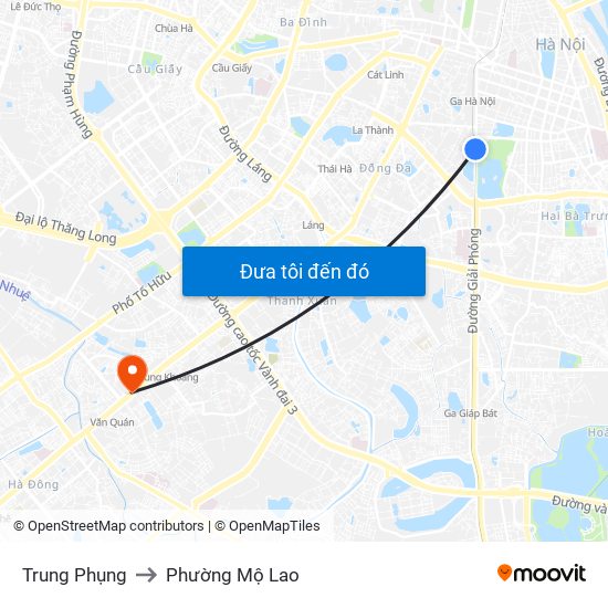 Trung Phụng to Phường Mộ Lao map