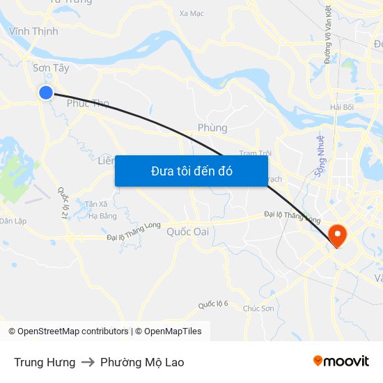 Trung Hưng to Phường Mộ Lao map