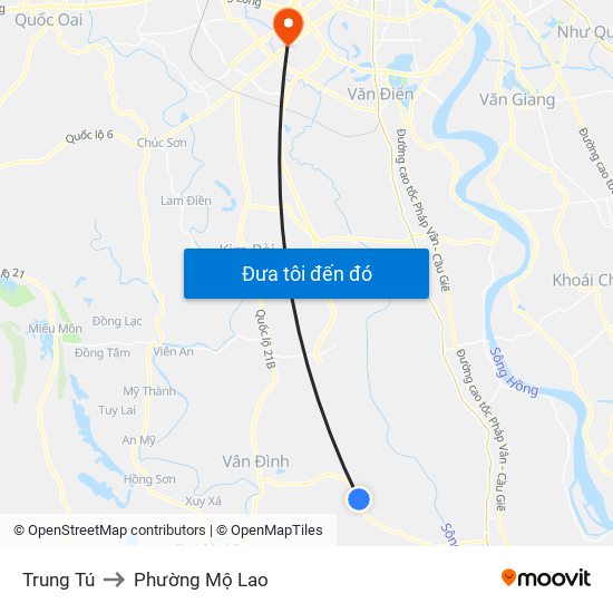 Trung Tú to Phường Mộ Lao map