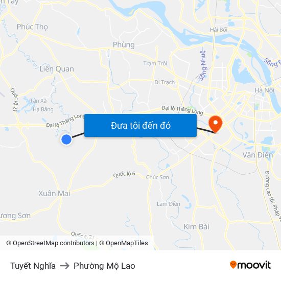 Tuyết Nghĩa to Phường Mộ Lao map