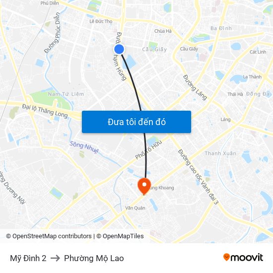 Mỹ Đình 2 to Phường Mộ Lao map
