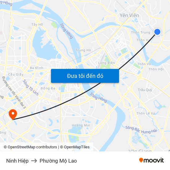 Ninh Hiệp to Phường Mộ Lao map