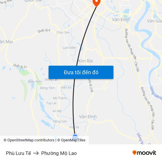 Phù Lưu Tế to Phường Mộ Lao map