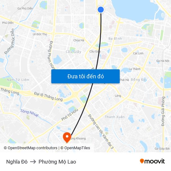 Nghĩa Đô to Phường Mộ Lao map