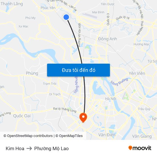 Kim Hoa to Phường Mộ Lao map