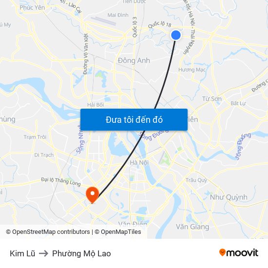 Kim Lũ to Phường Mộ Lao map