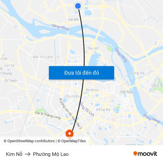 Kim Nỗ to Phường Mộ Lao map