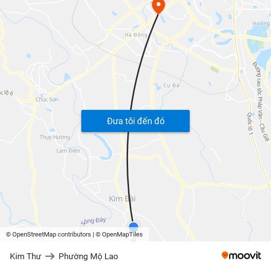 Kim Thư to Phường Mộ Lao map