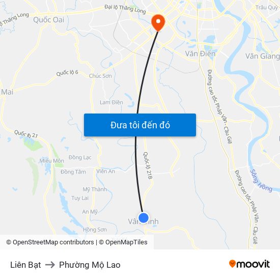 Liên Bạt to Phường Mộ Lao map