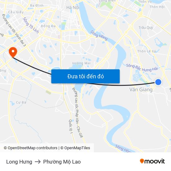 Long Hưng to Phường Mộ Lao map