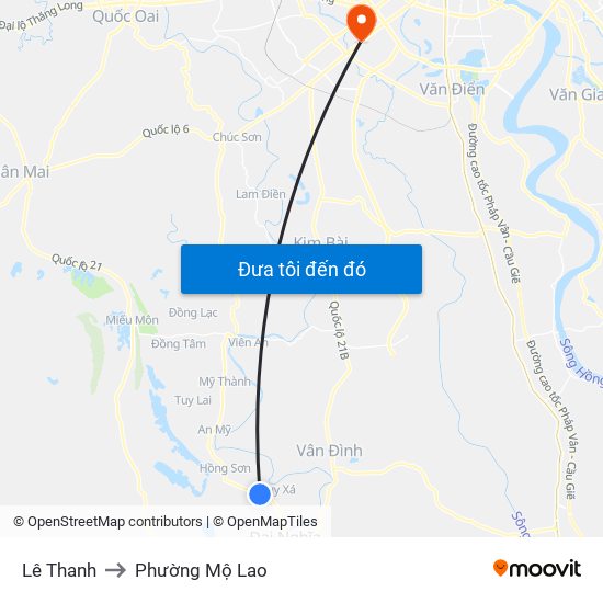 Lê Thanh to Phường Mộ Lao map